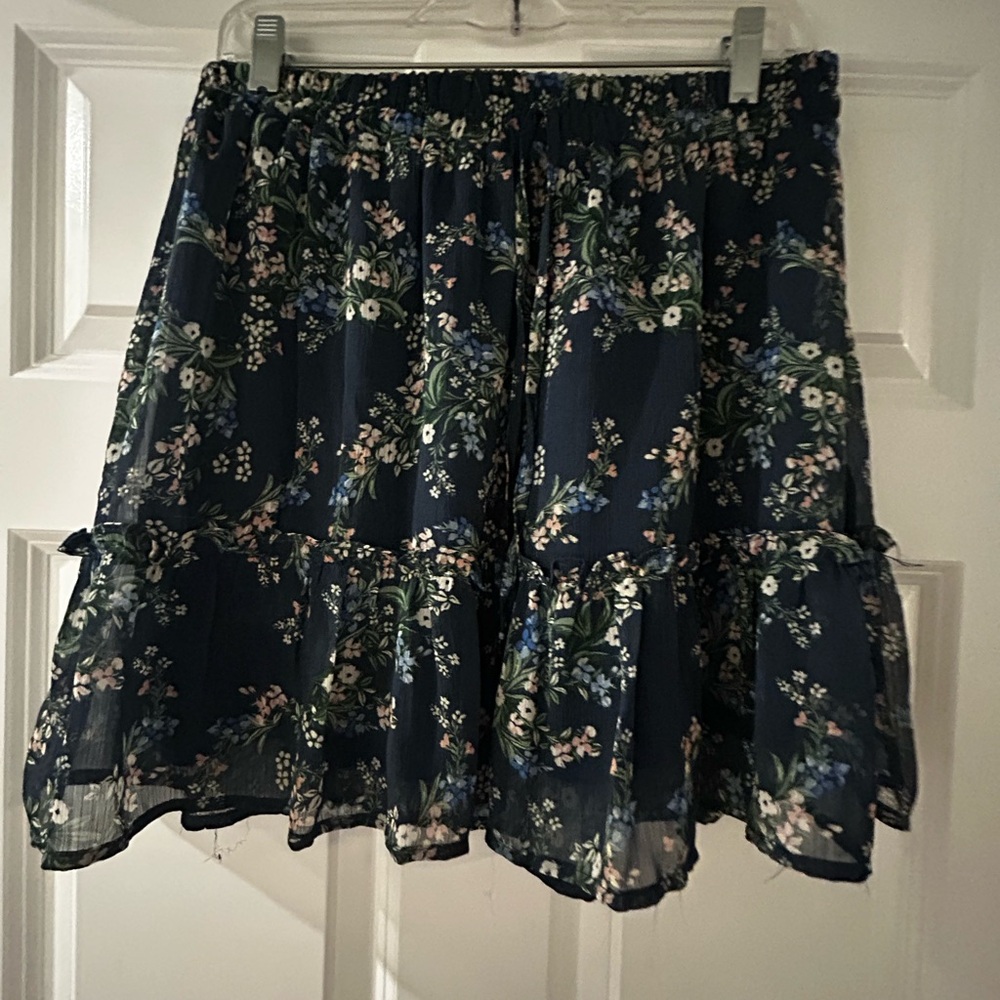 Miami Floral Dark Blue Skater Skirt
